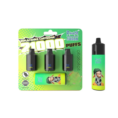 Originele RandM Sunax 21000 Rookwolkenvape Vooraf gevulde 14mlx3 Peulen met Mesh Coil