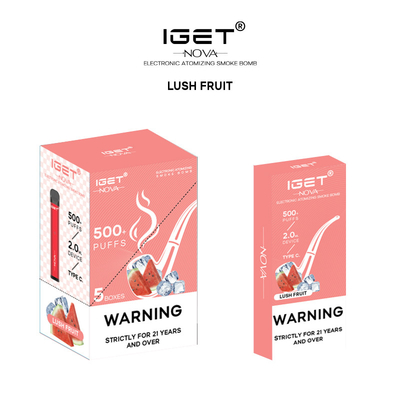 100% de originele Nicotine Vape van IGET Nova Replaceable Pod Recharged Battery 500Puffs 6%