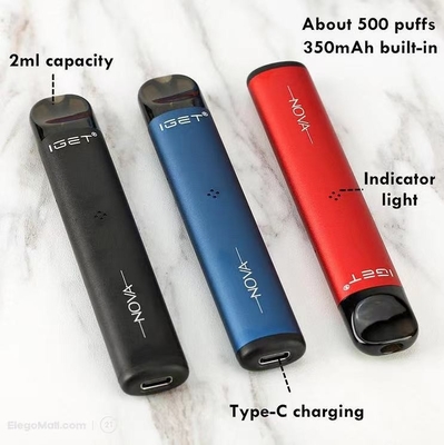 100% de originele Nicotine Vape van IGET Nova Replaceable Pod Recharged Battery 500Puffs 6%